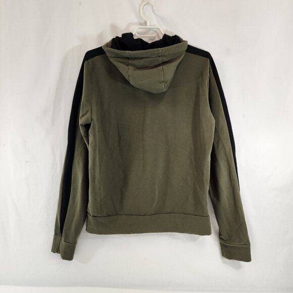 Puma Hooded Full Zip Sweatshirt Mens Size Medium Olive Green Black Stripe Logo - Picture 2 of 9